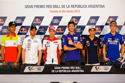 Yonny Hernandez, Cal Crutchlow. Andrea Dovizioso, Valentino Rossi, Marc Márquez und Aleix Espargaró