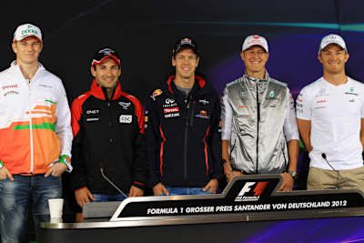 Das waren noch Zeiten! Nico Hülkenberg, Timo Glock, Sebastian Vettel, Michael Schumacher und Nico Rosberg 2012