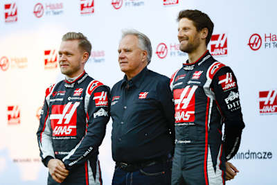 Der Haas-Rennwagen beim Grand Prix von Spanien – noch mit Hirschgeweih-Logo