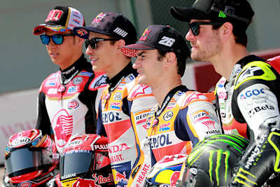 Die Honda-Piloten 2018 (v.l.): Nakagami, Márquez, Pedrosa und Crutchlow