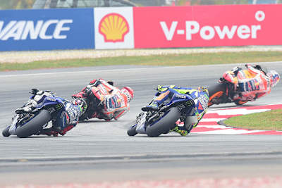 Im Rennen: Dani Pedrosa führt vor Márquez, Lorenzo und Rossi