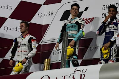Drei Honda-Piloten auf dem Podest: John McPhee, Sieger Joan Mir und Jorge Martin