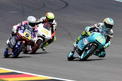 Die drei Topfahrer vom deutschen Moto3-WM-Lauf: Sieger Joan Mir (36) vor Fenati (5) und Ramirez (42)