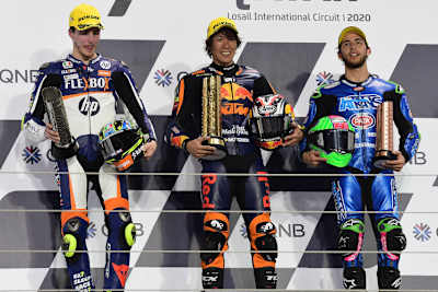 Das erste Moto2-Podest des Jahres 2020: Lorenzo Baldassarri, Tetsuta Nagashima und Enea Bastianini