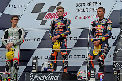 Brad Binder (Mitte) siegte vor Francesco Bagnaia und Bo Bendsneyder