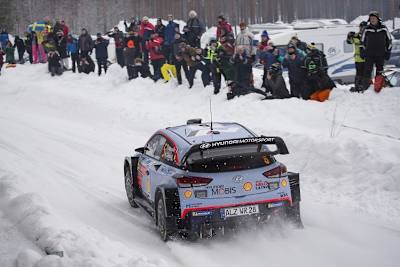 Die Schweden bejubeln den Sieger Thierry Neuville