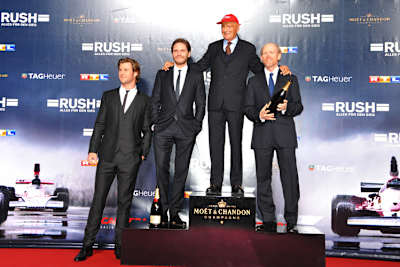 Die Helden von Rush: Chris Hemsworth, Daniel Brühl, Niki Lauda und Ron Howard