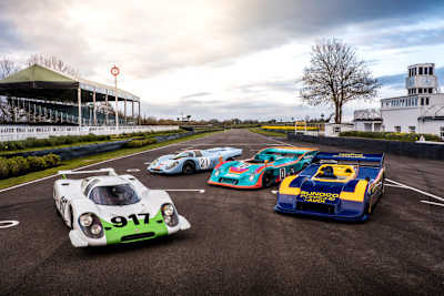 Mächtige Porsche 917 Ahnengalerie: (v.l.) 917-001, 917 KH, 917/30-001 und 917/30 Spyder 