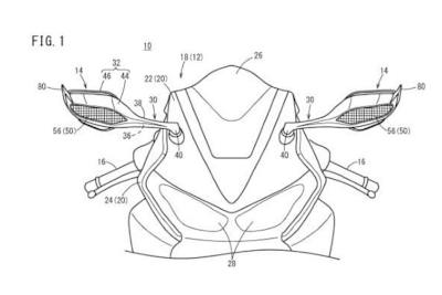 Patent von Honda: Aerodynamische Hilfen an den Rückspiegeln eines Sportmotorrads