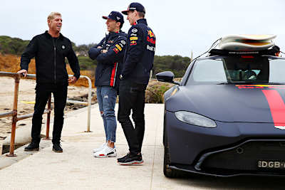 Max Verstappen, Pierre Gasly und Mick Fanning