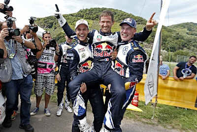 Das Sieger-Trio von 2015, Mikkelsen (l.), Ogier. Latvala