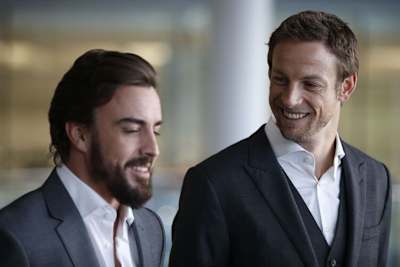 Jenson Button mit seinem neuen Teamkollegen Fernando Alonso
