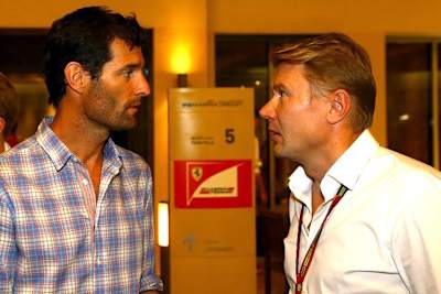 Mark Webber und Mika Häkkinen beim WM-Finale von Abu Dhabi