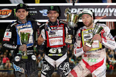 Die Top-3 von Krsko: Tai Woffinden, Greg Hancock und Peter Kildemand (v.r.)