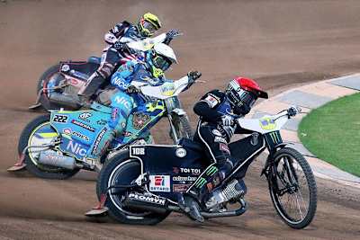 Im Finale: Woffinden vor Laguta und Hancock