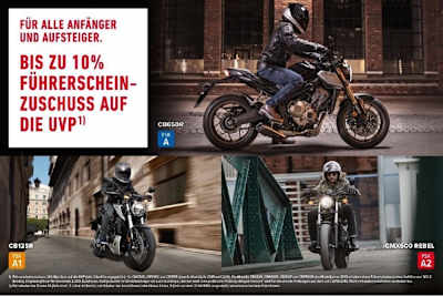 Führerschein-Neulinge erhalten von Honda attraktive Preisnachlässe auf Einsteiger-Modellen