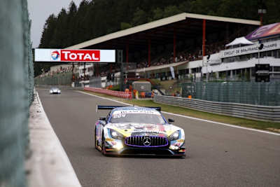 Einer der Mercedes-AMG GT3 von Black Falcon bei den 24h von Spa