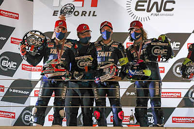 Estoril-Podium: Niccolò Canepa, Mandy Kainz, Marvin Fritz, Karel Hanika (vlnr.)