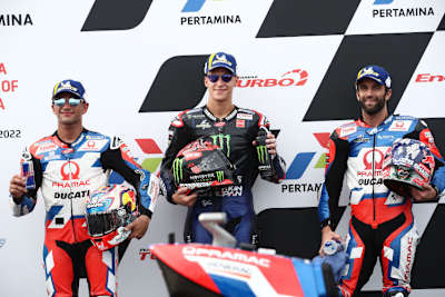 Die erste Startreihe des Indonesien-GP: Jorge Martin, Fabio Quartararo, Johann Zarco