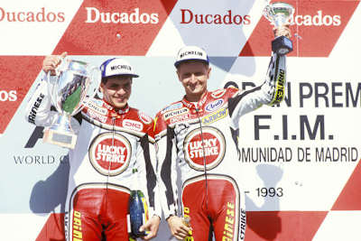 Alex Barros setzte sich 1993 im letzten Saisonlauf in Jarama gegen Kevin Schwantz durch