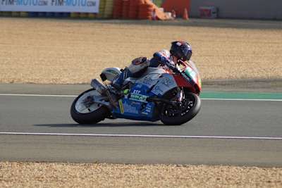 Lukas Trautmann am Donnerstag in Le Mans – Die Lederkombi stammt noch aus alten IDM-Tagen