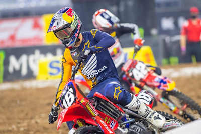 Jett Lawrence (#18) und Michael Mosiman (#42) gerieten in Houston-3 aneinander