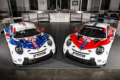 Stars and Stripes bei den beiden Porsche 911 RSR für die 12h von Sebring