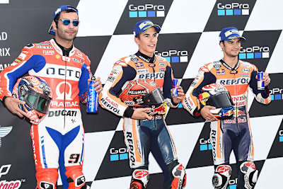 Sachsenring 2017 nach dem Quali: Petrucci, Márquez und Pedrosa