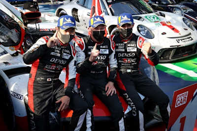 Gewinner der 6h von Monza: (v.li.) Kamui Kobayashi, Mike Conway und José María López