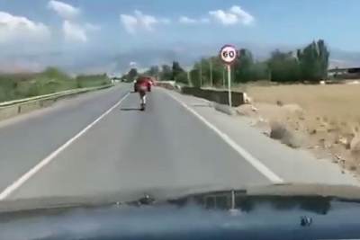 Also wirklich: 100 km/h auf dem Tretroller, dabei wären hier 60 km/h erlaubt - für Autos, nicht für Tretroller