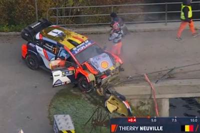 Nach Unfall an einer Brückeneinfahrt: Das vorzeige Aus für Thierry Neuville in Wertungsprüfung 15