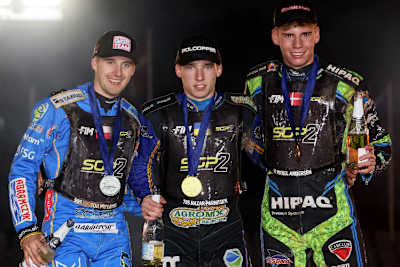 Die Top-3 der WM (v.l.): Wiktor Przyjemski, Nazar Parnitskyi und Mikkel Andersen