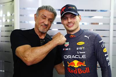 Film-Star Sylvester Stallone in Monza mit Max Verstappen