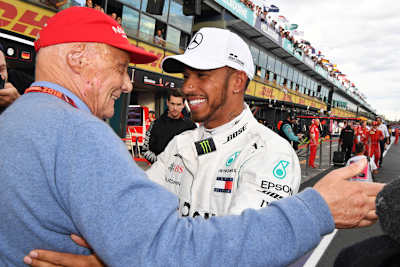 Niki Lauda und Lewis Hamilton 2018 in Melbourne (Australien)