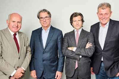 Führungsgremium des Motorradhersteller-Verbandes ACEM: Eric de Seynes (Yamaha), Stefan Pierer (KTM), Michele Colaninno (Piaggio), Markus Schramm (BMW)