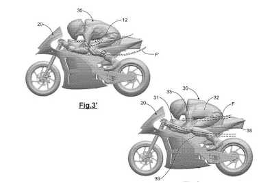 Luftwirbel hinter Oberarmen und Beinen des Fahrers mit konventioneller Lederkombi (oben), wirbelfreie Luftströme (unten)