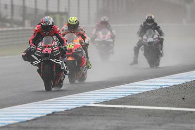 Das nasse Rennen: Aleix Espargaró (41) vor Joan Mir (36), Zarco und Raúl Fernández (25)