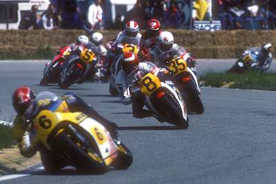 Salzburgring 1983: Mamola vor Katayama, Haslam, Roberts, Spencer und Lucchinelli