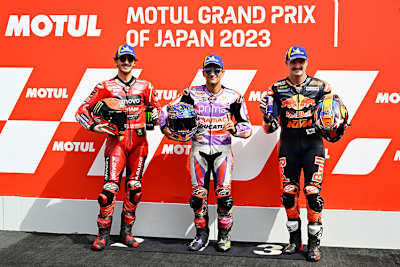 Die erste Startreihe in Japan: Pole für Martin, daneben Bagnaia und Miller
