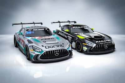 Die Mercedes-AMG GT2 vom Haupt Racing Team für die ADAC 24h Qualifiers (links) und die GT2 European Series (rechts)