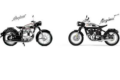 Zweimal Horex Regina: Links das historische Vorbild, rechts die zeitgenössische Interpretation mit Karbonchassis