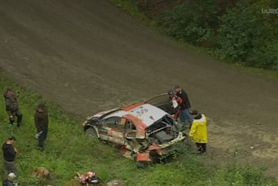 Der stark beschädigte Rovanperä-Toyota