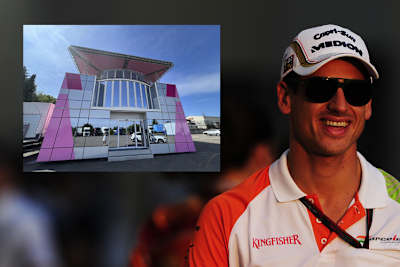 Adrian Sutil und das zum Verkauf stehende Motorhome	