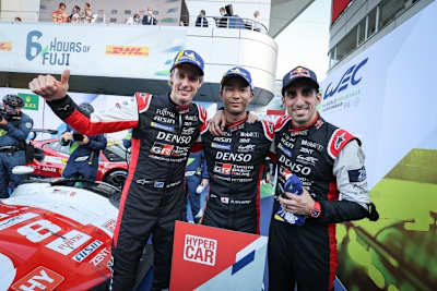 Sieger der 6h Fuji 2022: (v.li.) Brendon Hartley, Ryo Hirakawa und Sébastien Buemi
