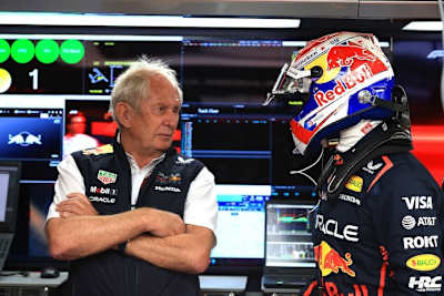 Christian Horner, Max Verstappen und Dr. Helmut Marko