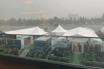 Hagelsturm über dem Circuit Gilles Villeneuve von Montreal