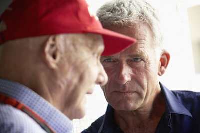 Christian Danner und Niki Lauda 2015 zusammen in Abu Dhabi