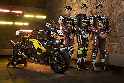 Das Elf Marc VDS/KM99-Trio Jérémy Guarnoni, Florian Marino, Randy de Puniet (vlnr.)