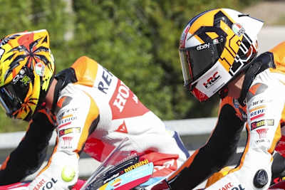 Wieder zusammen im Sattel beim privaten Test in Mugello: Die Honda-Werksfahrer Joan Mir und Luca Marini