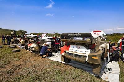 Die vier siegreichen Toyota im Kenia-Service